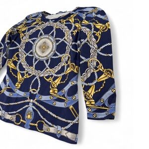 J. McLaughlin women’s Xs Long Sleeve Shirt - Navy and Gold